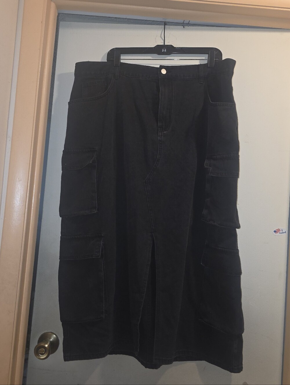 Cider Cargo Black Denim Midi Skirt W/ Split